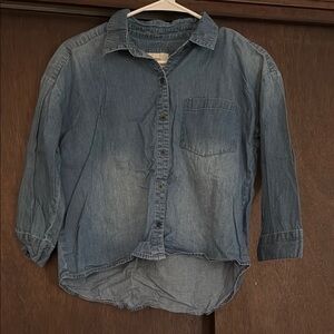 Denim Button-Up Shirt, 3/4 sleeves